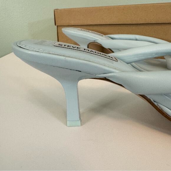 Steve Madden Women's Moxxi Heeled Square Open Toe Slip On Sandal Light Blue 9.5 - Picture 4 of 11